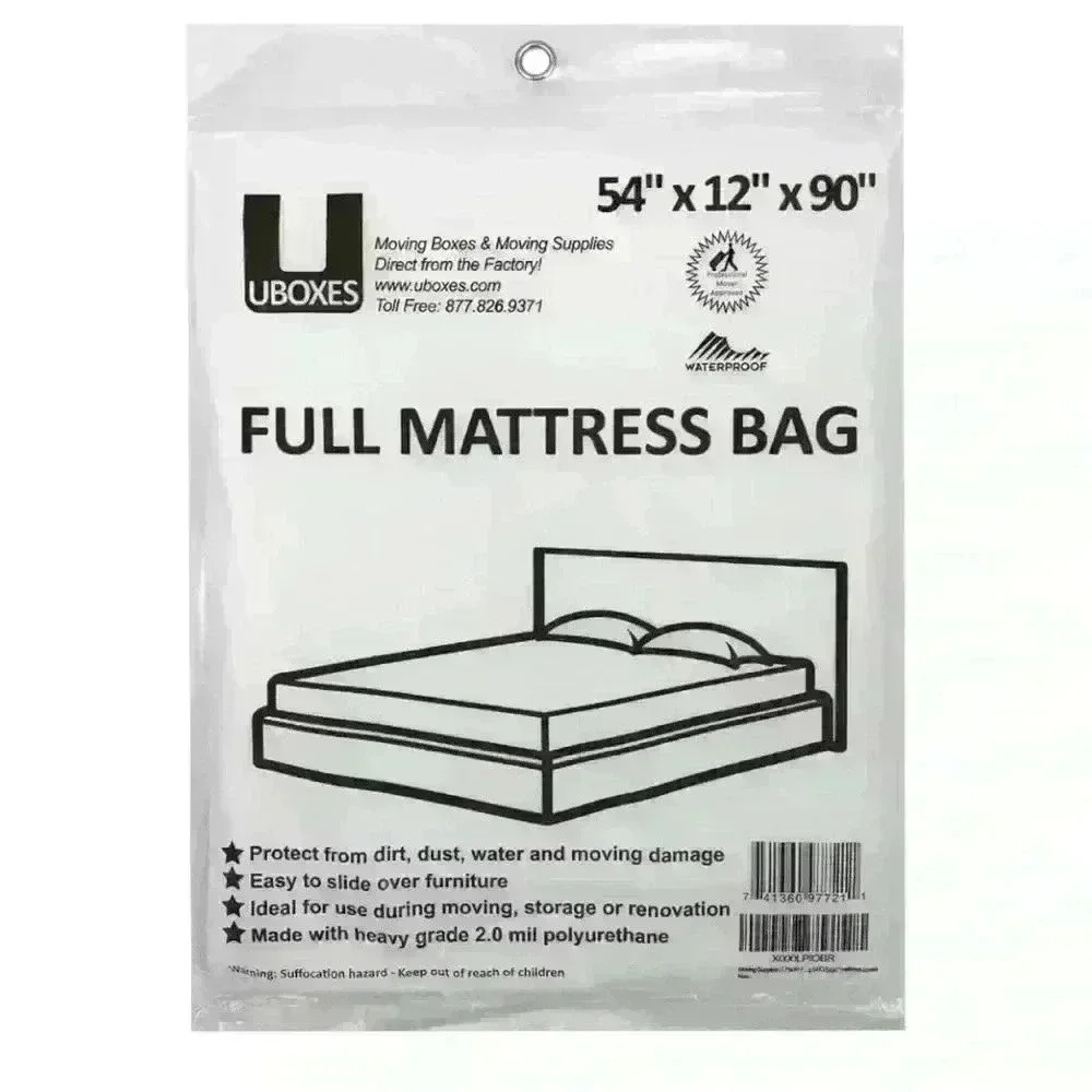 uBoxes Full Mattress Poly Covers, 54 x 12 x 90 inch